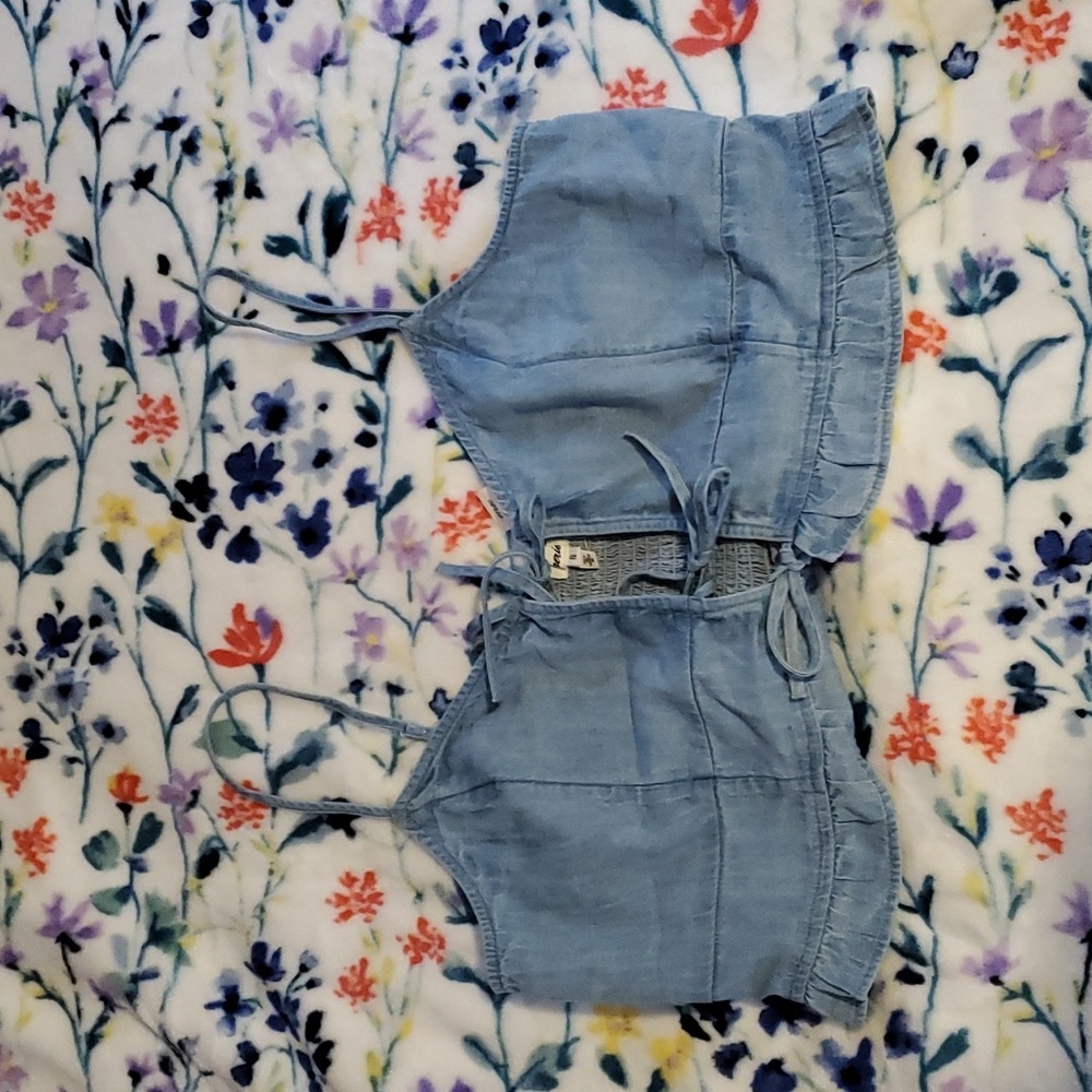 Aerie tie front denim top